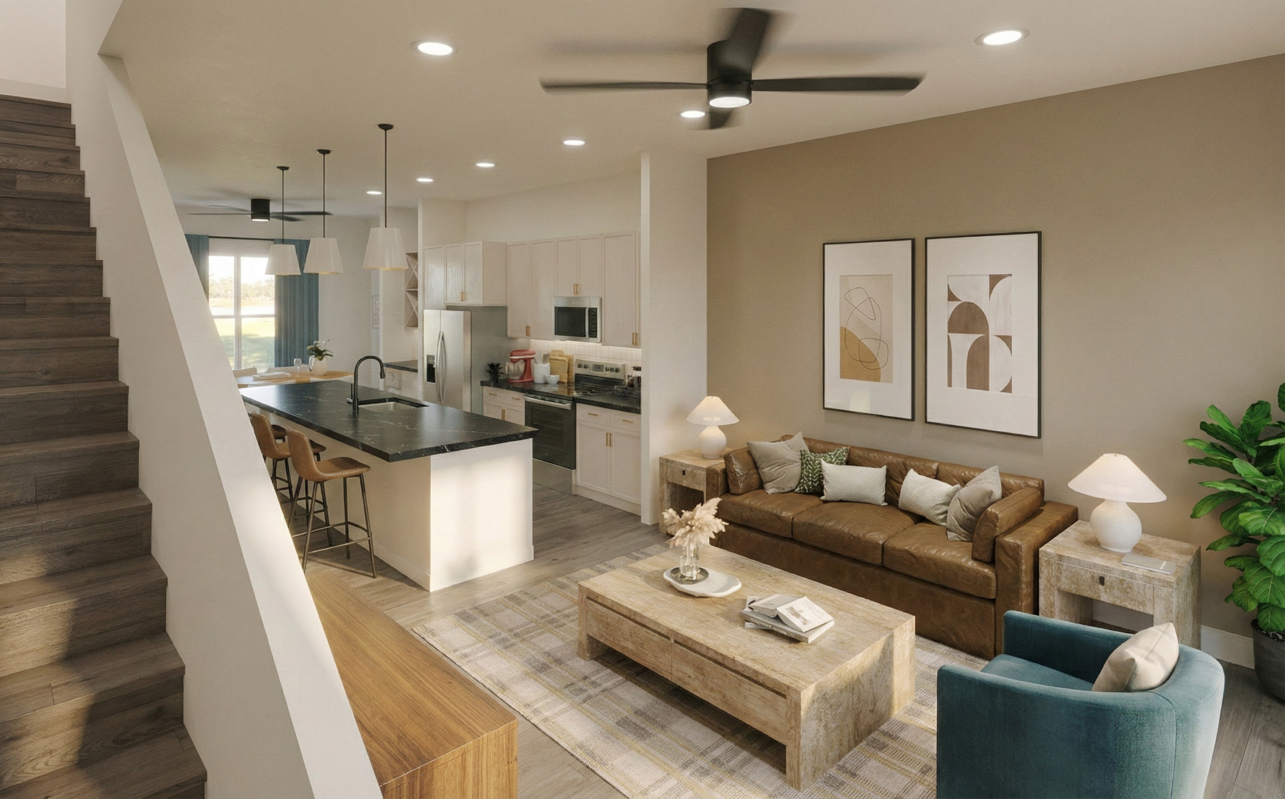townhome with living and kitchen area
