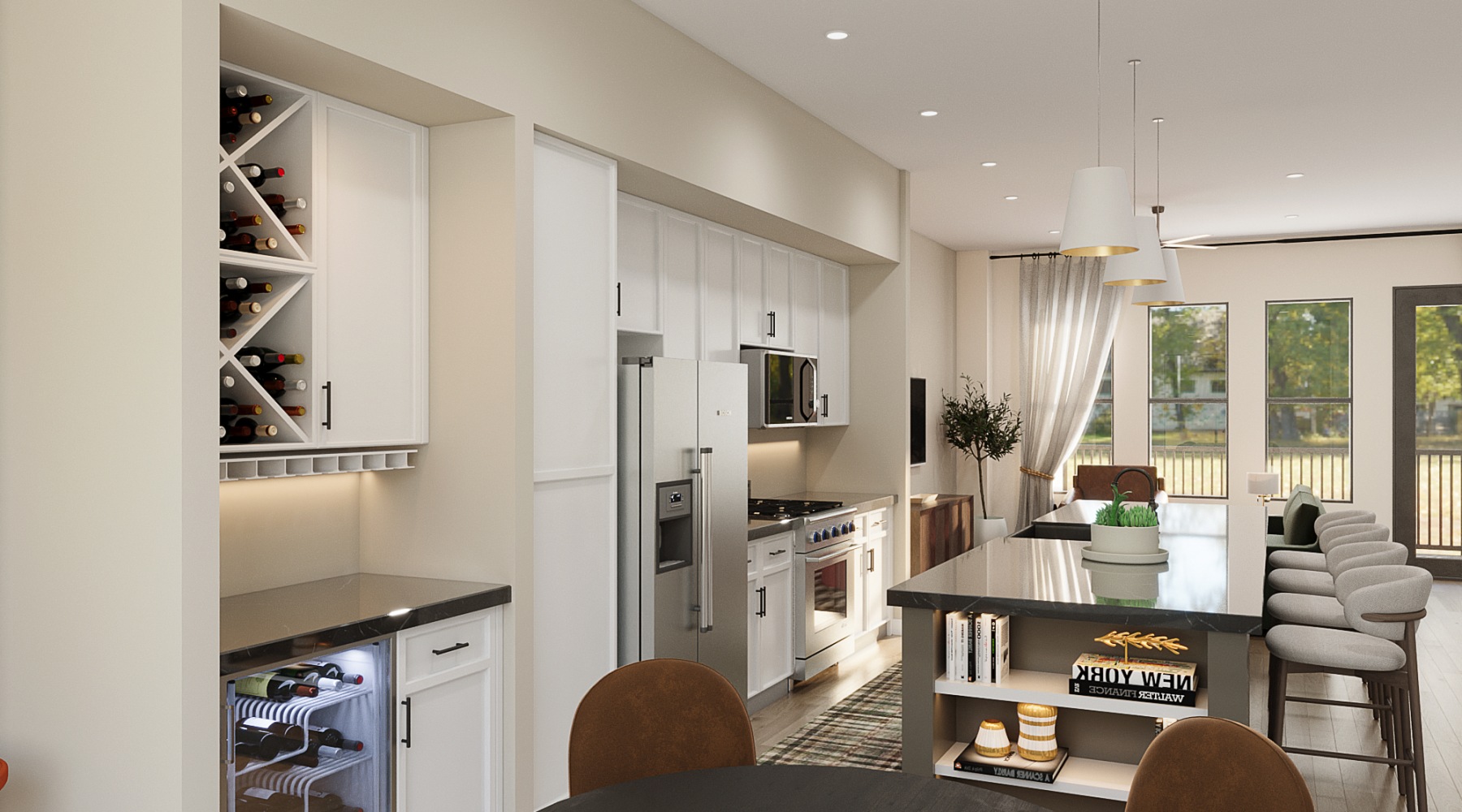 Upgraded kitchen with wine bar and large island