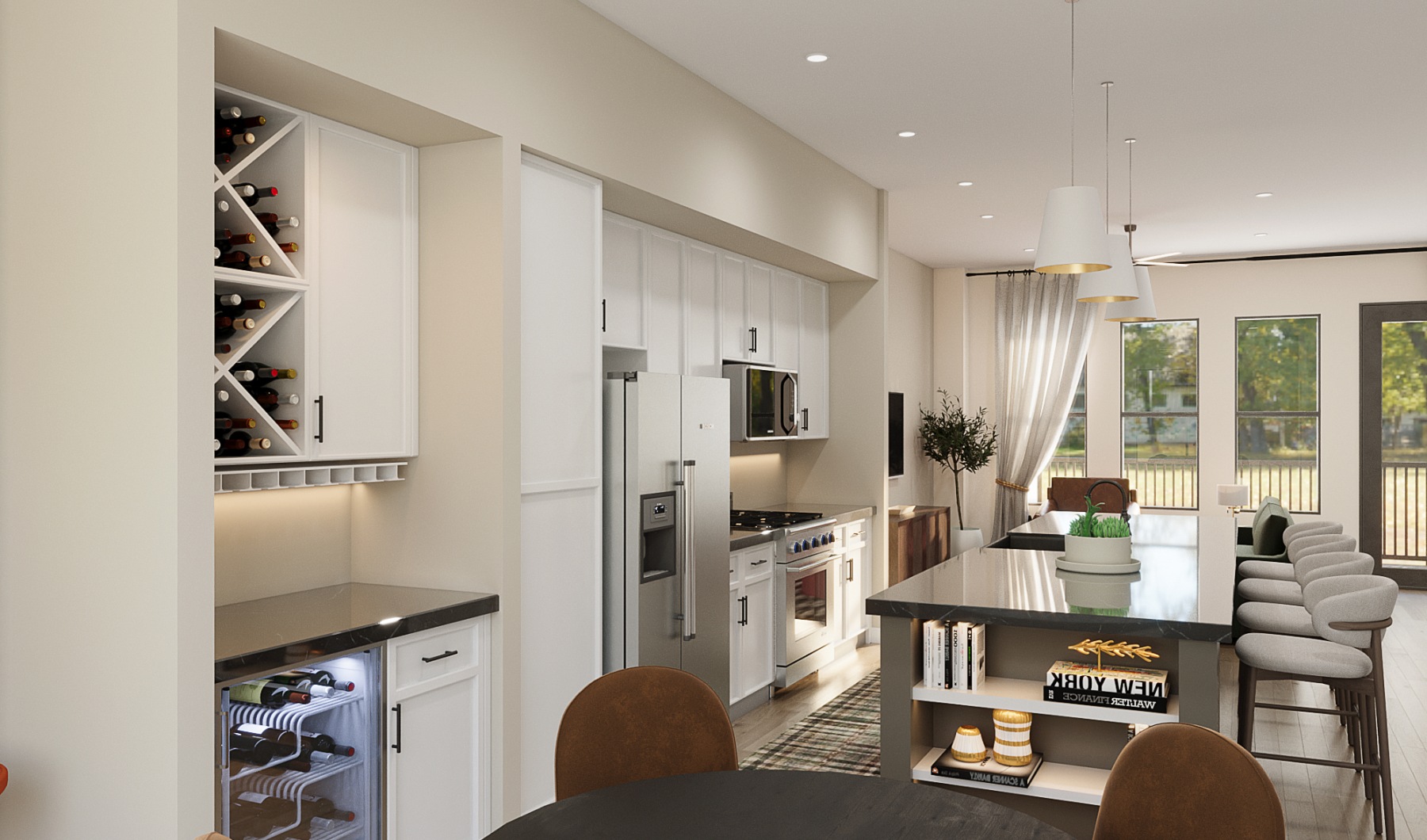 White Kitchen with wine bar and large island