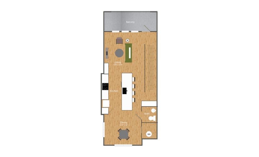 B2TH - 2 bedroom floorplan layout with 2.5 bathrooms and 1384 square feet